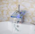 3 colors single handle short deck mount waterfall spout led brass faucet spout bathroom mixer tap chrome finish tree435