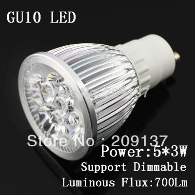 30pcs/lot high power cree gu10 e27 5x3w 15w 85-265v light lamp led downlight led bulb warm/pure/cool white