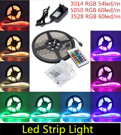 5m/roll rgb led strip light 3528 5050 3014 smd led flexible light dc12v non-waterproof led tape + 44key controller + 2a power [3014-smd-series-100]
