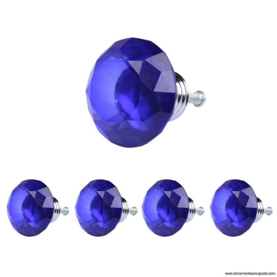5pcs diamond shape crystal glass drawer cabinet pull handle knob blue fe#8
