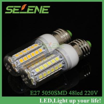 5pcs/lot new led lamps e27 9w smd 5050 48leds light ultra brightness chip 5050smd 220v corn led bulbs [smd5050-8678]