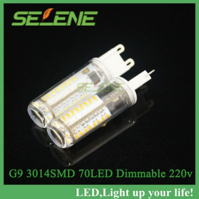 5ps/lot g9 dimmable led lighting 220v/110v 7w 3014 smd lamps pc cover light corn bulb 3014smd 70leds lights 2014 newest
