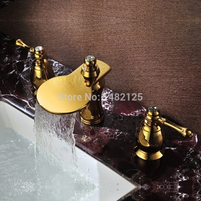 brazil golden brass widespread bathroom faucet [free-shipping2-3318]