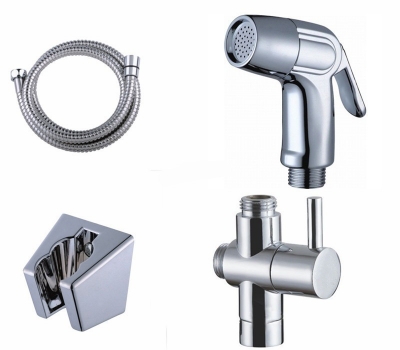 chrome plated toilet bidet shattaf set including abs shattaf spray + shower hose + brass faucet diverter bd230 [bidet-faucet-2135]