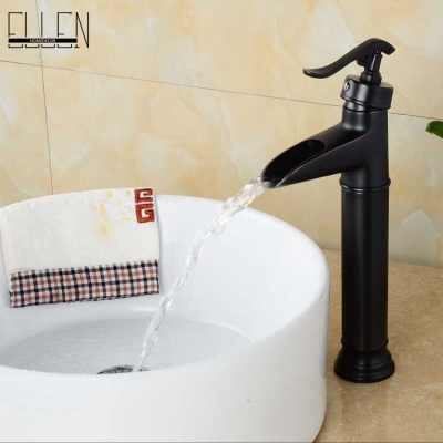 classic bathroom tall black faucet brass oil rubbed bronze waterfall faucets single handle single hole sink tap mixer [led-amp-waterfall-faucet-6366]