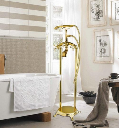 double handles golden 51004 floor shower set deck mounted vessel wash basin sink bathtub torneira bathroom tap mixer faucet
