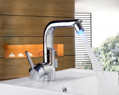 e-pak no battery / water power 3 color led waterfall faucet 4 basin mixer tap con-l804