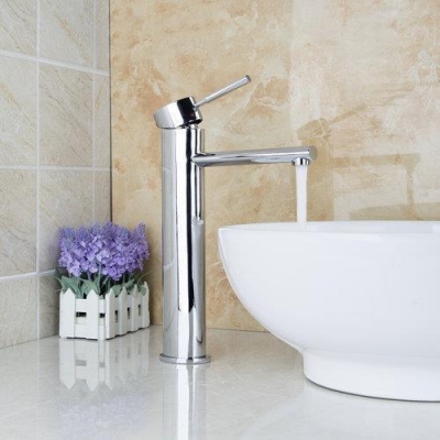 hello 8302 tall /cold deck mounted chrome soild brass bathroom faucet spout vessel basin sink single handle tap mixer faucet