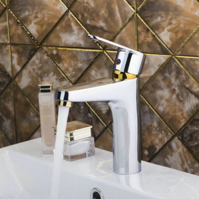 hello /cold golden&chrome bathroom brass deck mounted wash basin torneira 97138 single handle sink tap mixer faucet [bathroom-mixer-faucet-1757]