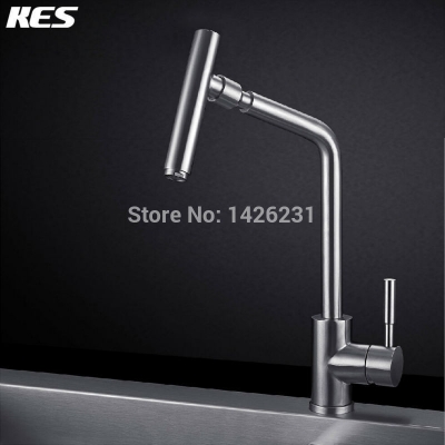 kes l6256 single lever lead- kitchen faucet with 360-degree swivel spout, brushed sus304 stainless steel [kitchen-faucet-4122]