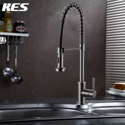 kes l6951 lead- single handle high arc pull down kitchen faucet with swivel spout, brushed stainless steel