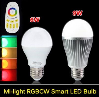 mi light 85~265v dimmable 2.4g rgbw rgbww e27 6w 9w led bulb lamp wireless remote control color / brightness / temperature 1pcs [led-smart-mi-light-6001]