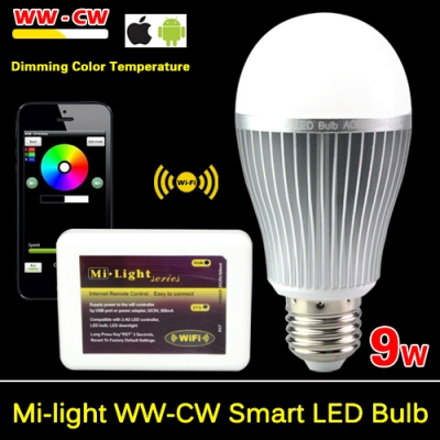 mi light led light e27 6w 85-265v 110v 220v dimmable brightness adjustable led lamp cob led corn bulb control by ios android [led-smart-mi-light-6006]