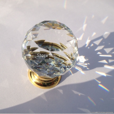 new 35mm clear crystal cabinet drawer knob wardrobe glass handle golden kitchen cabinet knobs shoesbox handle wine cabinet pull [Door knobs|pulls-2566]