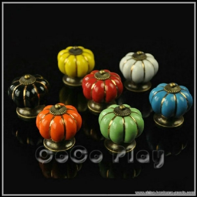 new pack of 7pcs pumpkin 7-color hand painted kitchen cupboard cabinet wardrobe drawer ceramic porcelain pull handle knob