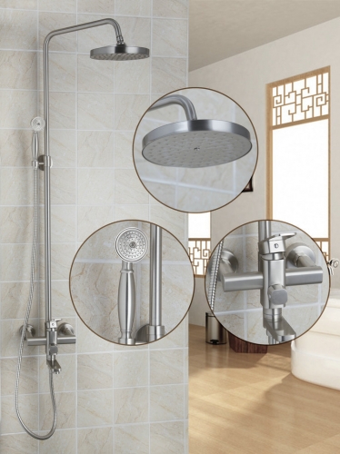 nickel brushed finish shower faucet +abs handheld 8" rainfall showerhead bathroom shower faucet set 50126