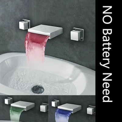 no battery need led color change copper sink widespread wall mount bathroom tap square faucet mixer wall tap torneira led grifo