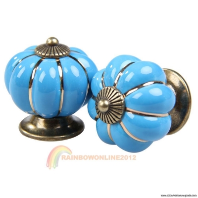 r1b1 1 pair pumpkin knobs ceramic door drawer cupboard pull handles blue 40mm