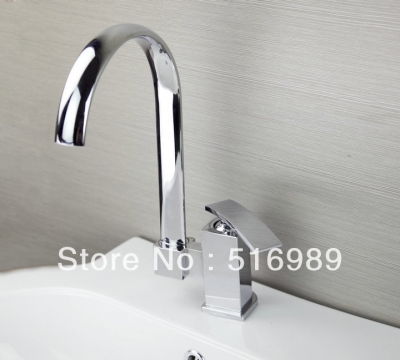 swivel 360 deck mount single handle new chrome brass stream spout mixer tap faucet 4 bathroom sink basin hejia38