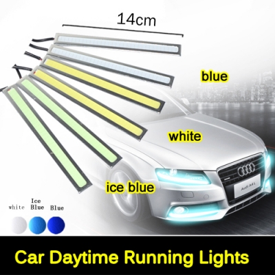 ultra bright 12v 12w daytime running lights 14cm length daylight cob car led drl day time lamp waterproof silver frame 2pcs