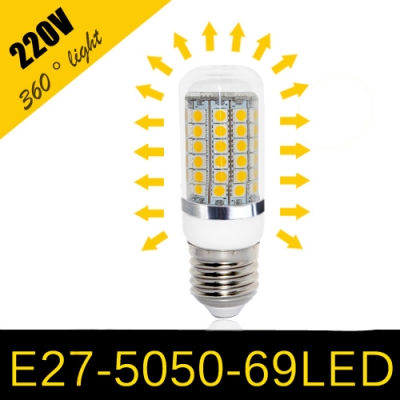 ultra brightness wall led lamps 15w e27 69 leds ac 220v 240v chandelier spotlight 5050 smd corn led bulb pendant light 5pcs/lot [5050-chip-series-816]