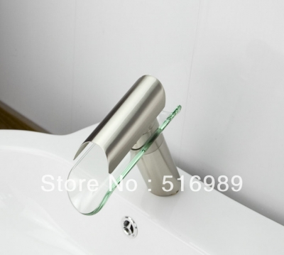 waterfall brushed nickel bathroom basin faucet single handle hole vanity sink sam52 [nickel-brushed-7404]