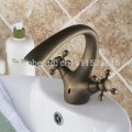 whole retail polished copper twin handles basin faucet deck mounted antique brass bathroom taps mixer torneira banheiro