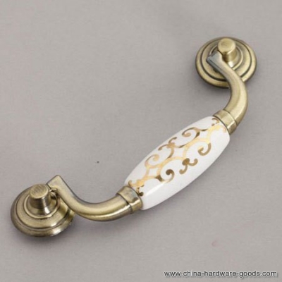 zinc alloy ceramic cabinet pull golden flower closet knob modern european rural style antique brass funiture handle [Door knobs|pulls-1179]