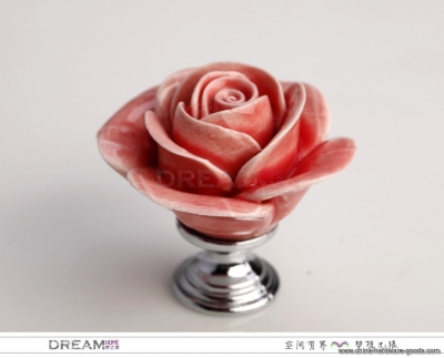 10pc pink rose drawer knob, flower ceramic knob for cupboard, kitchen cabinet hardware knob [Door knobs|pulls-2290]