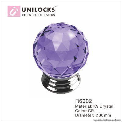 10pcs/dozen k9 crystal glass chrome cabinet cupboard door knobs (diameter:30mm,color: purple)