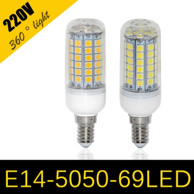 1pcs 2014 new arrival led lamps e14 69leds 15w chandelier ultra bright 5050 smd led corn bulb ac 220v pendant light [5050-chip-series-787]