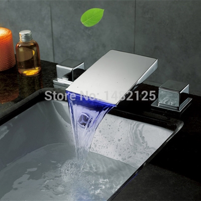 2015 new arrival patent design brass chrome 8 inch widespread waterfall led bathroom faucet [basin-faucet-5]