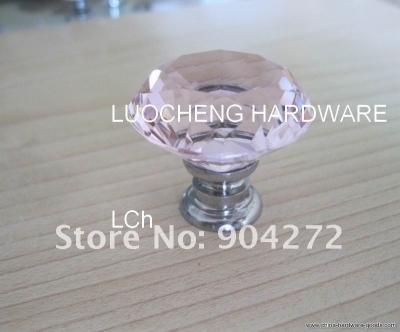 20pcs/lot 30mm pink cut crystal knobs on a chrome zinc base [Door knobs|pulls-2368]