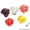 5 colors ceramic porcelain cupboard door knob drawer pull cabinet handle rose flower wardrobe door handle pull