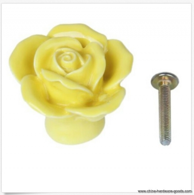 5pcs vintage rose flower ceramic door knob cabinet drawer cupboard handle pull diy--yellow [Door knobs|pulls-2383]