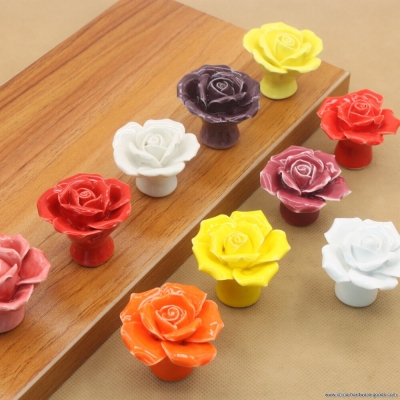 6pcs colorful rose flower ceramic cabinet door knob kitchen cupboard drawer handle kids room furniture handle knobs [Door knobs|pulls-2510]