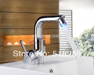 8043 newly led deck mounted polished chrome bathroom single handle tap mixer basin faucet [led-faucet-5436]