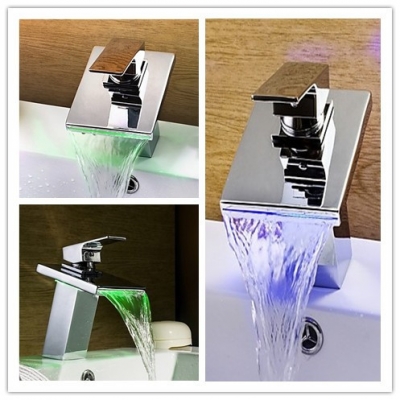 copper sink self-power led light color chaning temperature sensor bathroom tap faucet mixer torneira lavabo