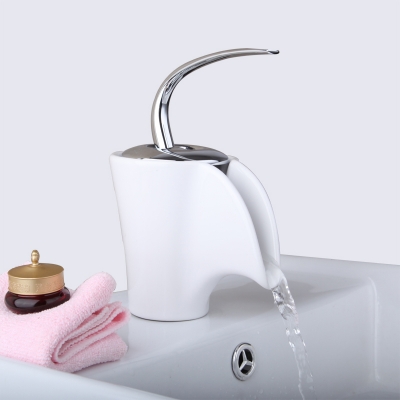 e-pak competitive price deck mounted white single hole ceramic waterfall spout l92687/2 bathroom basin sink faucet [worldwide-free-shipping-9868]