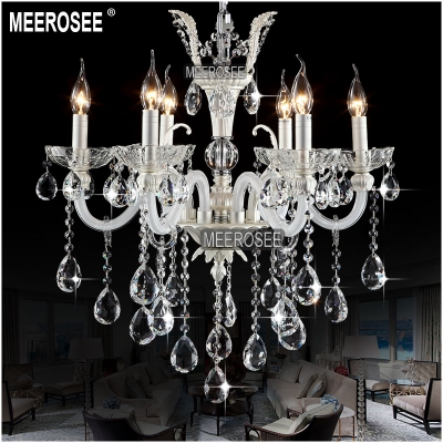 european white chandelier crystals light 6 lamps luxury candle chandelier pendelleuchte lusters for dining room, lobby md8340