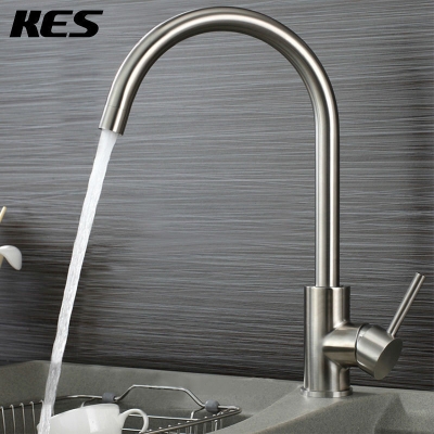 kes l6250a single lever lead kitchen faucet with high arc swivel spout, brushed stainless steel [kitchen-faucet-4118]