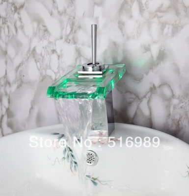 led basin faucet with glass spout, single handle chrome waterfall sink glass mixer faucet kk04