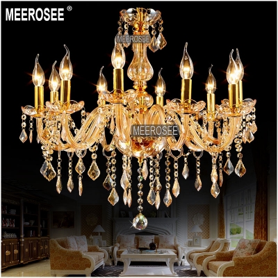 luxurious amber crystal chandelier meerosee authentic crystal lusters suitable for led bulbs for foyer, meeting room, md8432 [glass-chandeliers-3612]