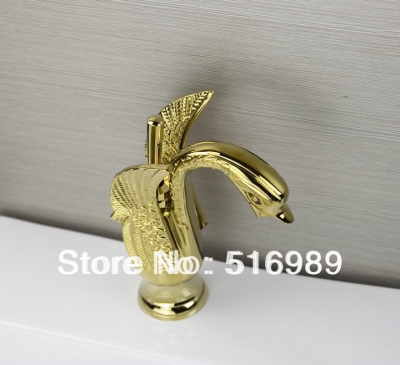 modern golden bathroom basin faucet swan vessel sink mixer tap deck mount single mixer tap faucet tree97 [golden-3884]