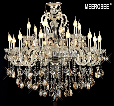 modern large 18 arms silver crystal chandelier light amber crystal lustre light suspension lamp fixture for foyer md8453 l18