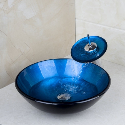 new colorful hand paint bowl sinks / vessel basins washbasin tempered glass basin sink & faucet tap set 4058-1 [glass-lavatory-basin-faucet-set-3763]