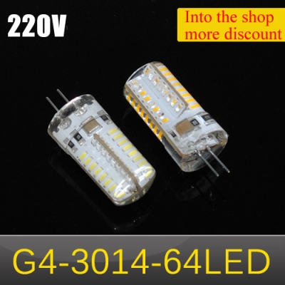 newest ultra bright silicone led lamps g4 6w 3014 smd 64 leds droplight corn bulb 220v led crystal chandeliers light 10pcs/lots
