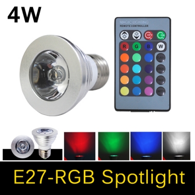 rgb led lamps 16 color change bulb e27 4w spotlight ac 85v 110v 220v 265v for home party decoration light with ir remote 1pcs [led-rgb-light-5969]