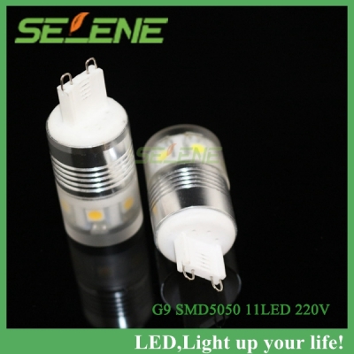 whole 2pcs/lot g9 5050 smd 11led 3w 300lms 220v led spot lamp g9 bulb lamp drop lights lamp bulb led