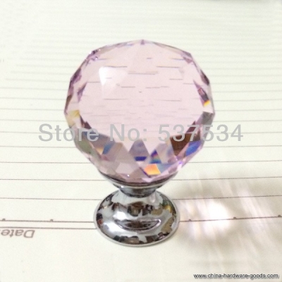--10pcs/lot 30mm pink color crystal ball drawer knobs / crystal handle with zinc base chrome finish for furniture